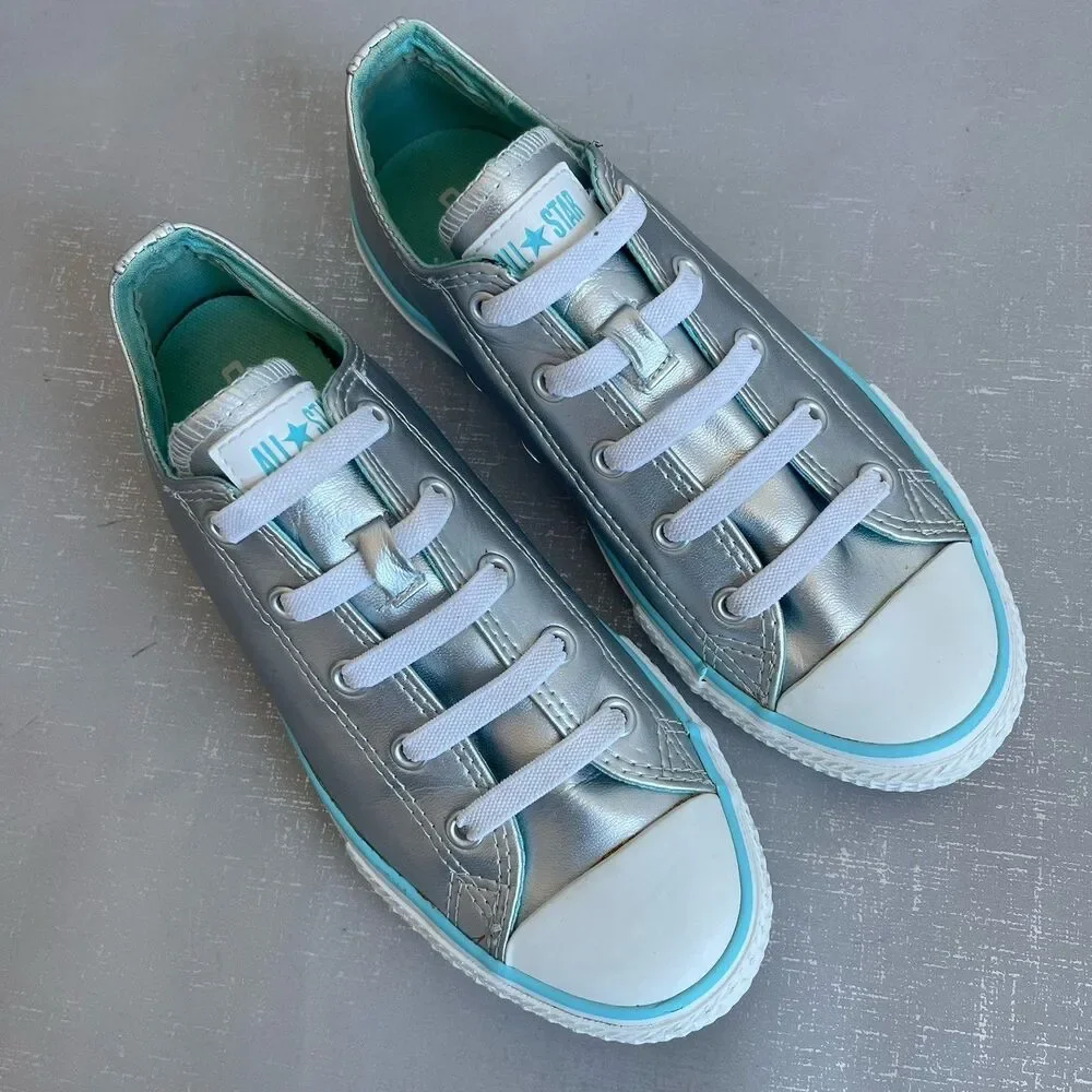 Converse All Star  Junior Youth 3 Chuck Taylor Low Top Sneakers Silver Metallic‎